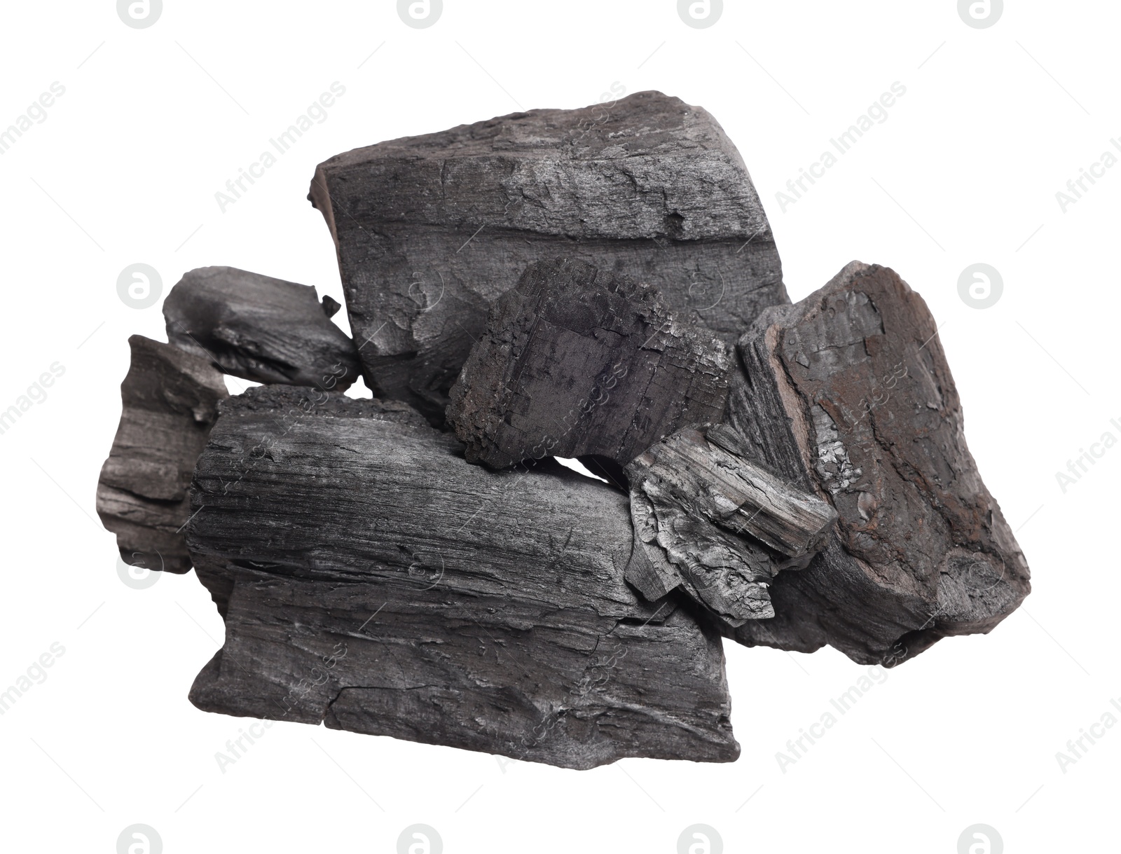 Pieces of black coals isolated on white Photo of Pieces of black coals isolated on white