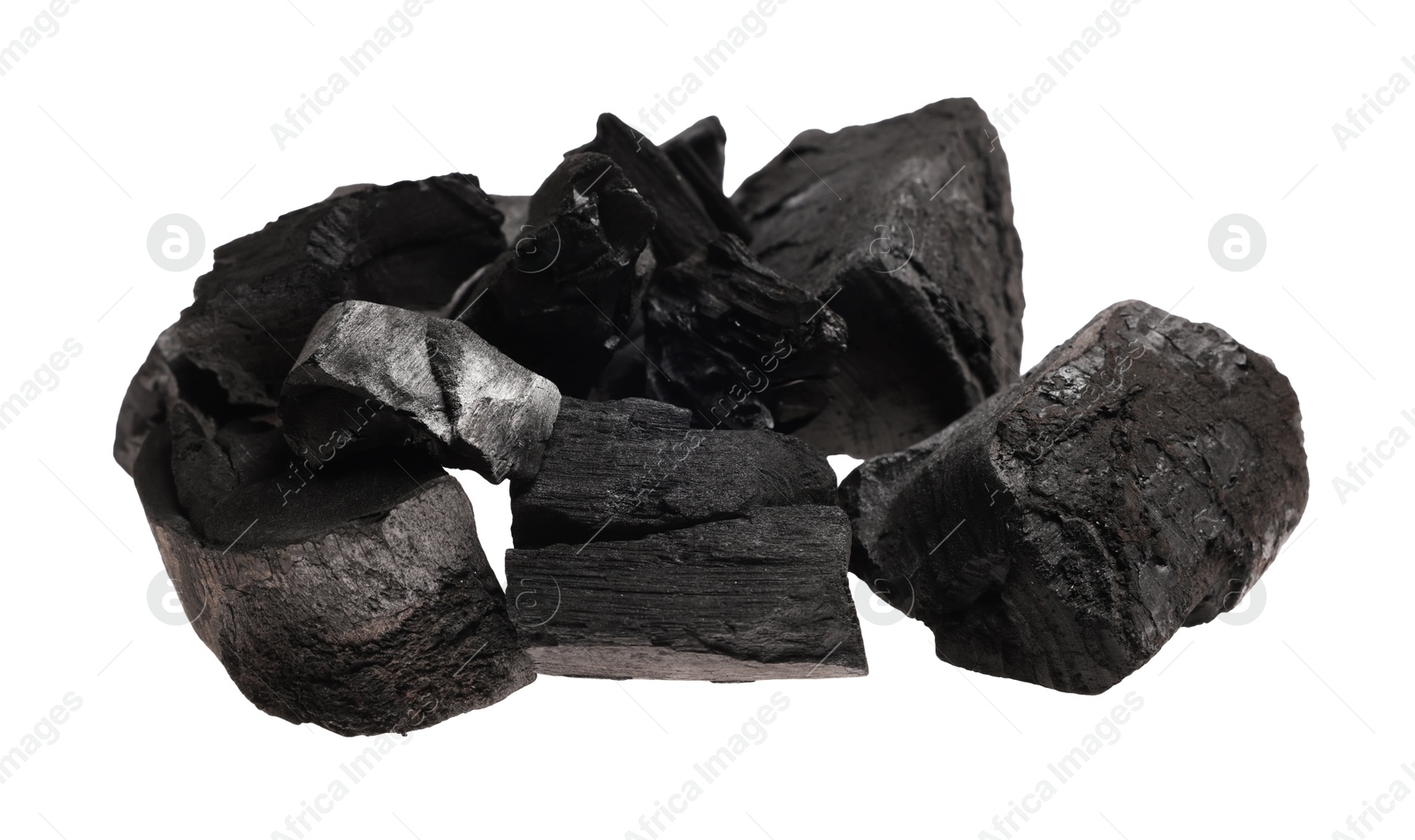 Photo of Pieces of black coals isolated on white