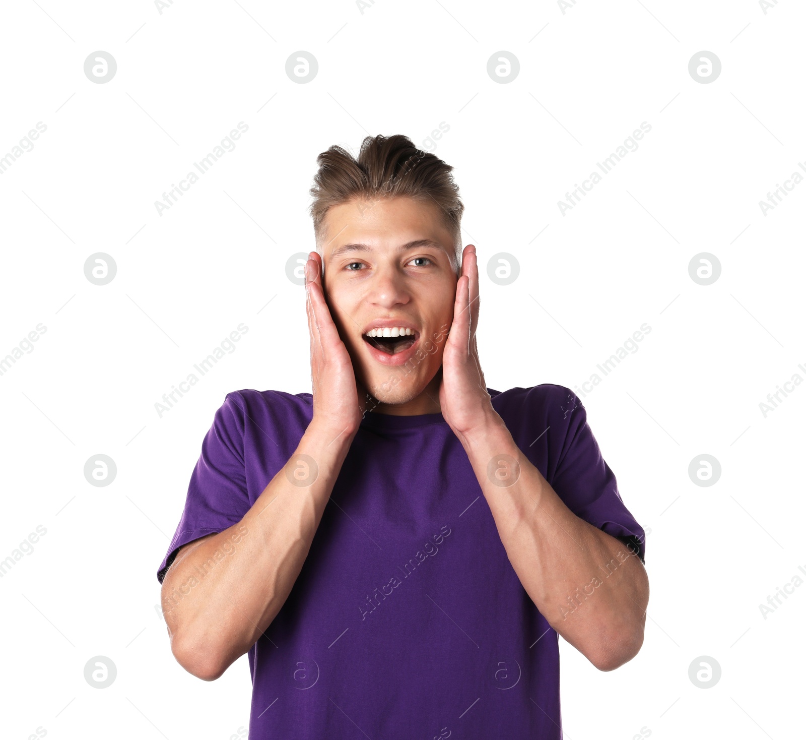 Portrait of surprised man on white background Photo of Portrait of surprised man on white background