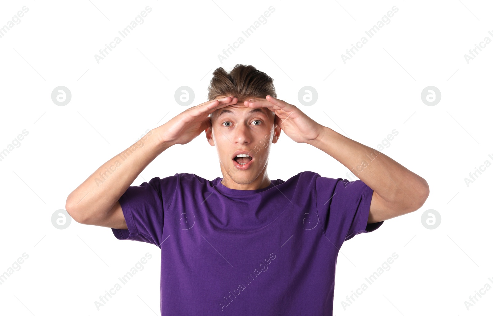 Portrait of surprised man on white background Photo of Portrait of surprised man on white background