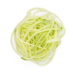 Photo of Raw squash noodles isolated on white, top view. Vegetarian dish