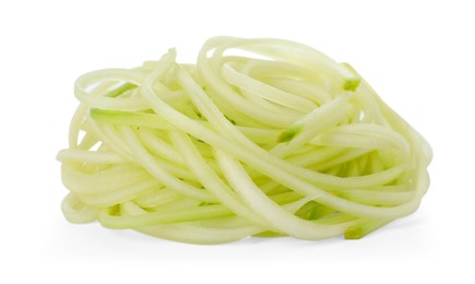 Photo of Tasty raw squash noodles isolated on white. Vegetarian dish