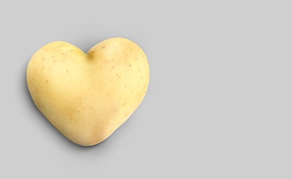 Image of Heart shaped potato on grey background. Banner design with space for text