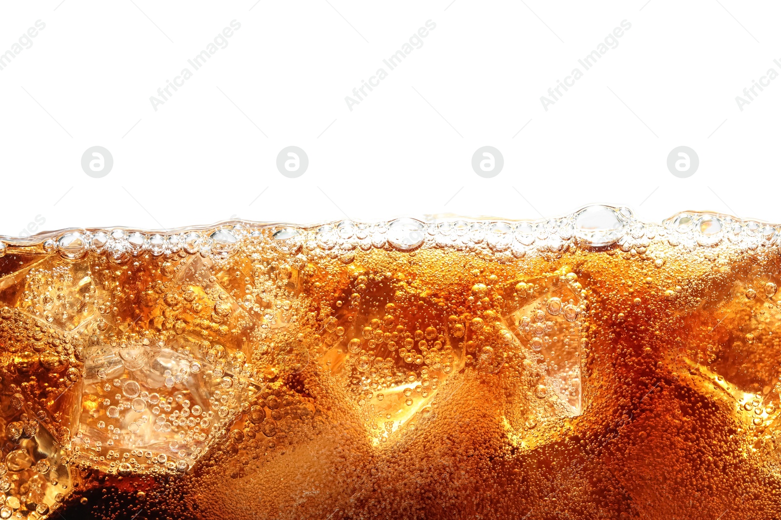 Photo of Refreshing cola with ice isolated on white