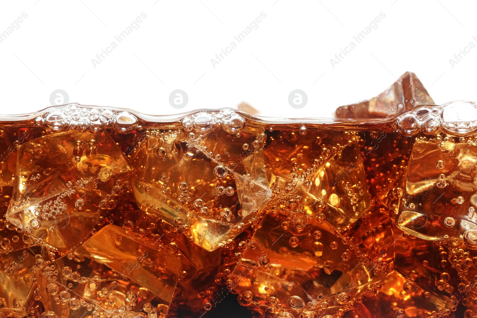 Refreshing cola with ice isolated on white Photo of Refreshing cola with ice isolated on white