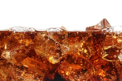 Photo of Refreshing cola with ice isolated on white