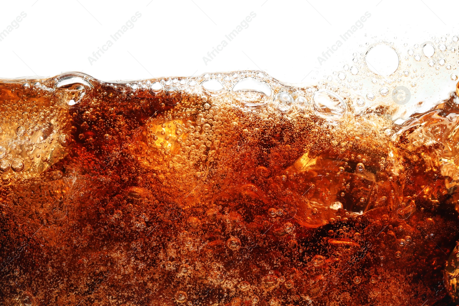Refreshing cola with ice isolated on white Photo of Refreshing cola with ice isolated on white