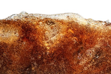 Photo of Refreshing cola with ice isolated on white