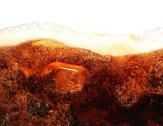 Photo of Refreshing cola with ice isolated on white