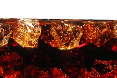 Photo of Refreshing cola with ice isolated on white