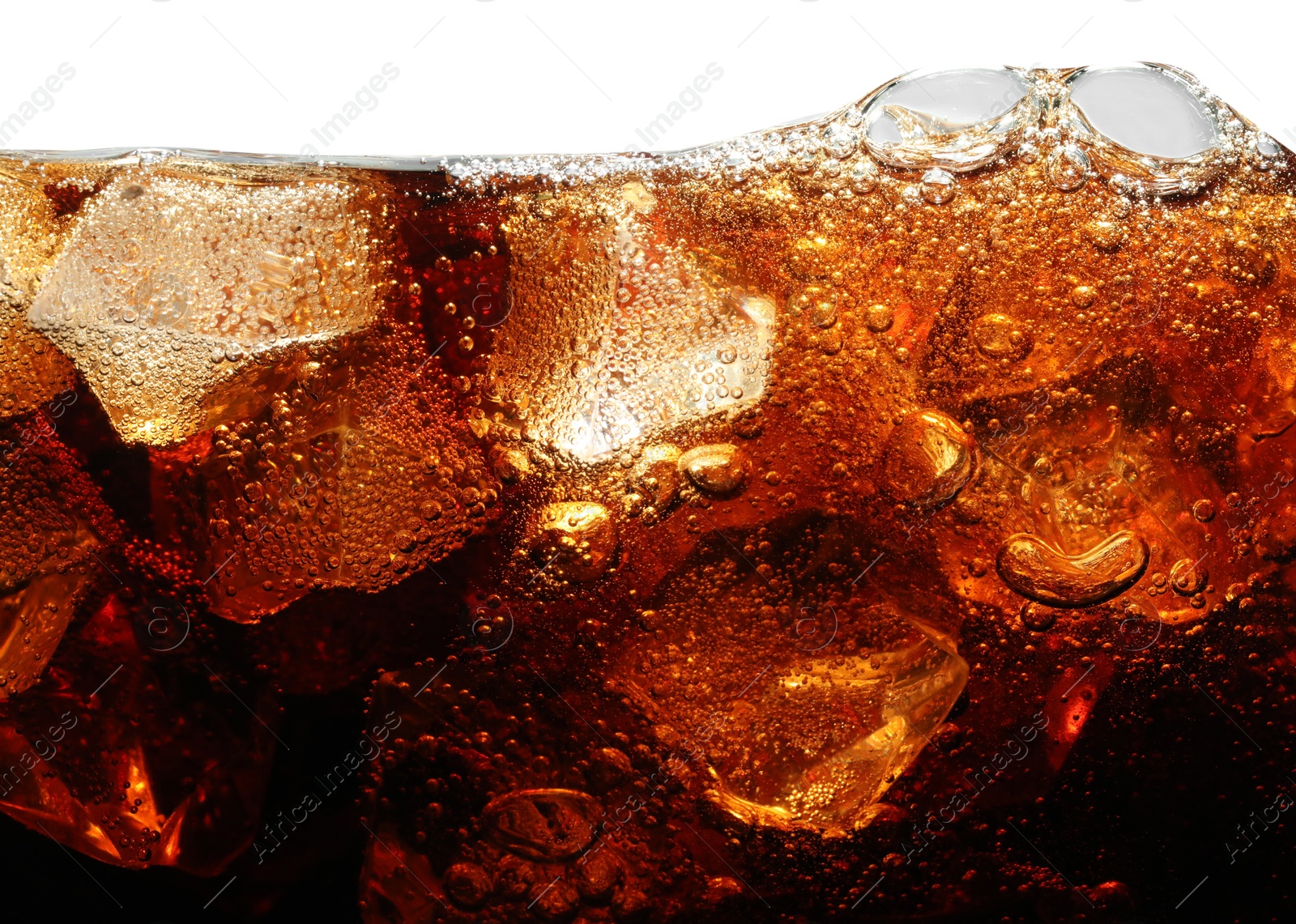 Refreshing cola with ice isolated on white Photo of Refreshing cola with ice isolated on white
