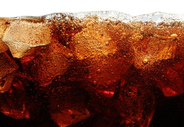 Photo of Refreshing cola with ice isolated on white