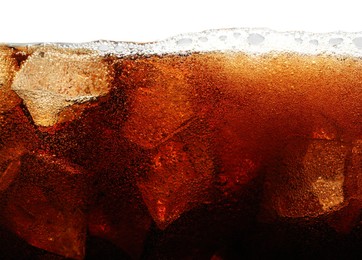 Photo of Refreshing cola with ice isolated on white