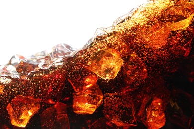 Photo of Refreshing cola with ice isolated on white