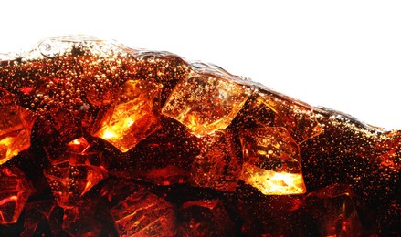 Photo of Refreshing cola with ice isolated on white