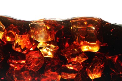 Photo of Refreshing cola with ice isolated on white