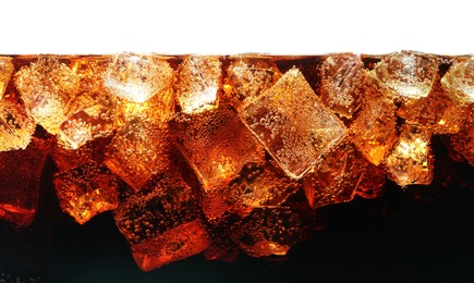Photo of Refreshing cola with ice isolated on white