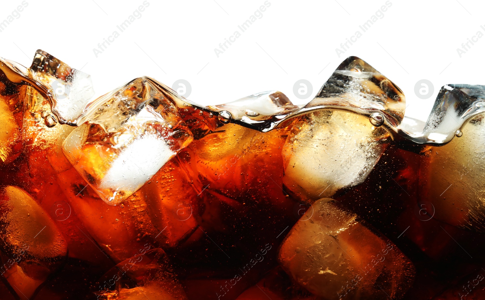 Photo of Refreshing cola with ice isolated on white