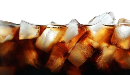 Photo of Refreshing cola with ice isolated on white