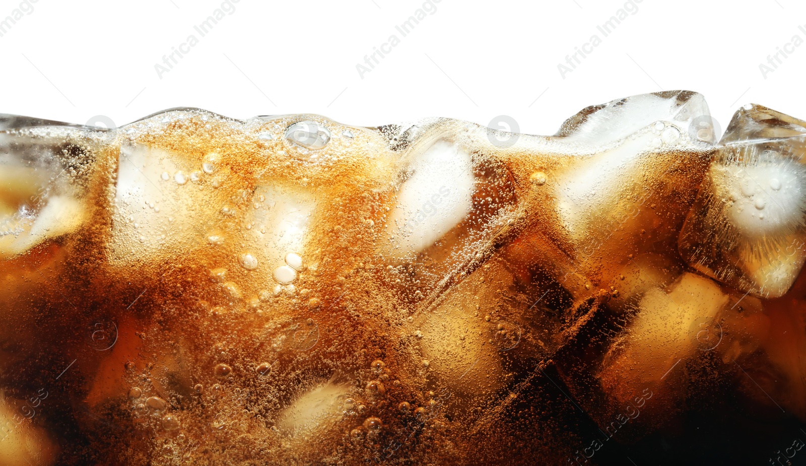 Refreshing cola with ice isolated on white Photo of Refreshing cola with ice isolated on white