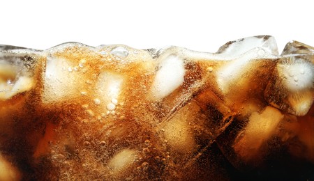 Photo of Refreshing cola with ice isolated on white