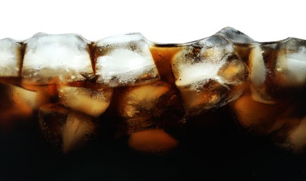 Photo of Refreshing cola with ice isolated on white