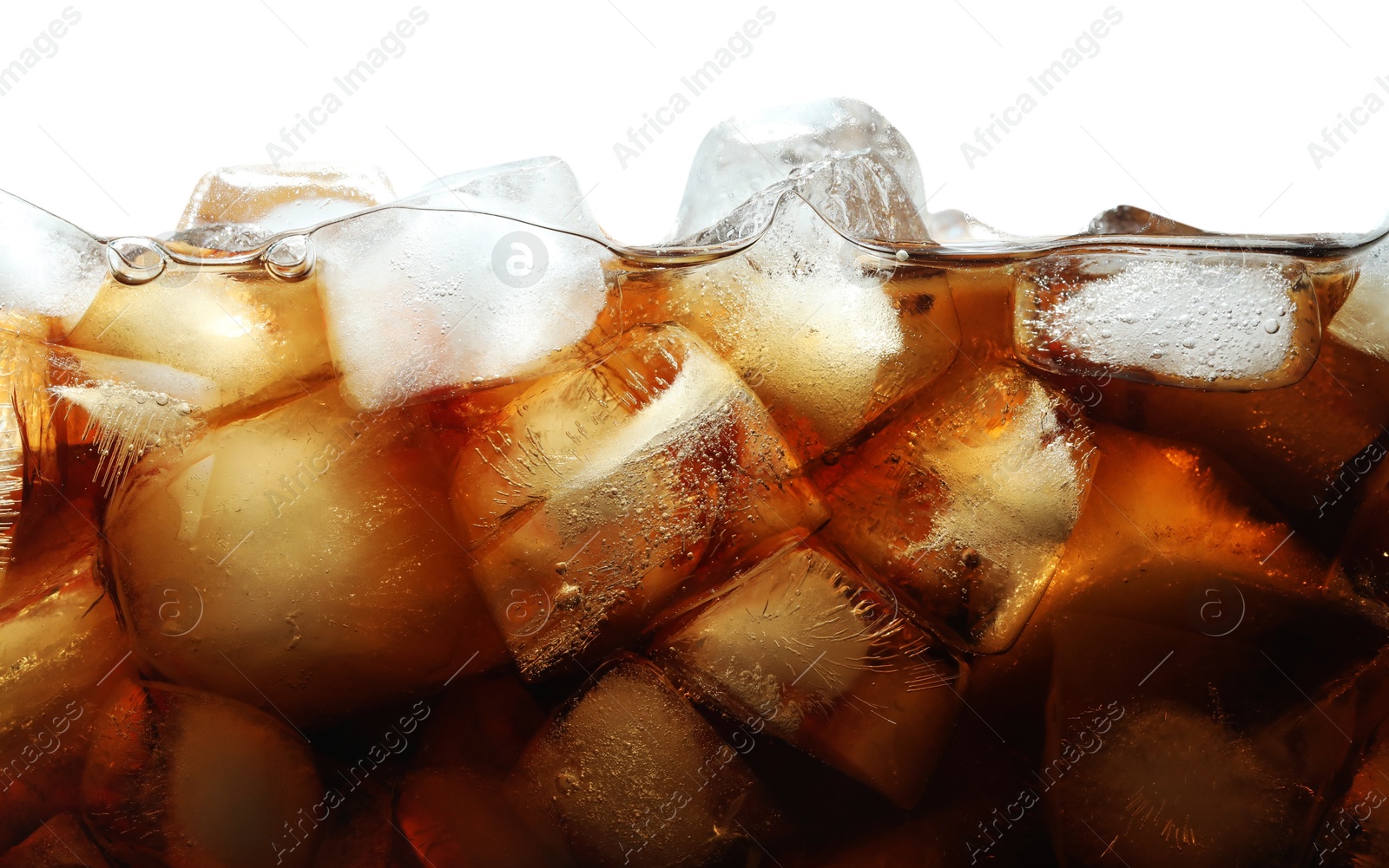 Refreshing cola with ice isolated on white, closeup Photo of Refreshing cola with ice isolated on white, closeup