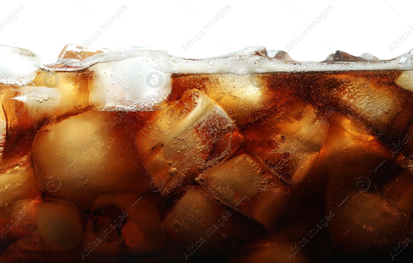 Refreshing cola with ice isolated on white, closeup Photo of Refreshing cola with ice isolated on white, closeup