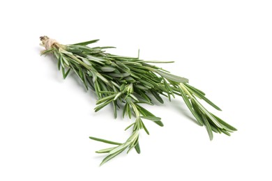 Photo of Twigs of fresh green rosemary isolated on white