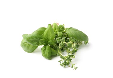 Photo of Different fresh green herbs isolated on white