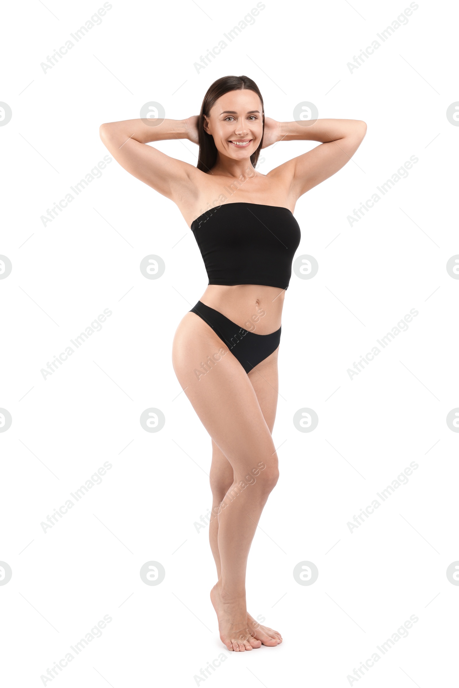 Fit woman with perfect body on white background Photo of Fit woman with perfect body on white background