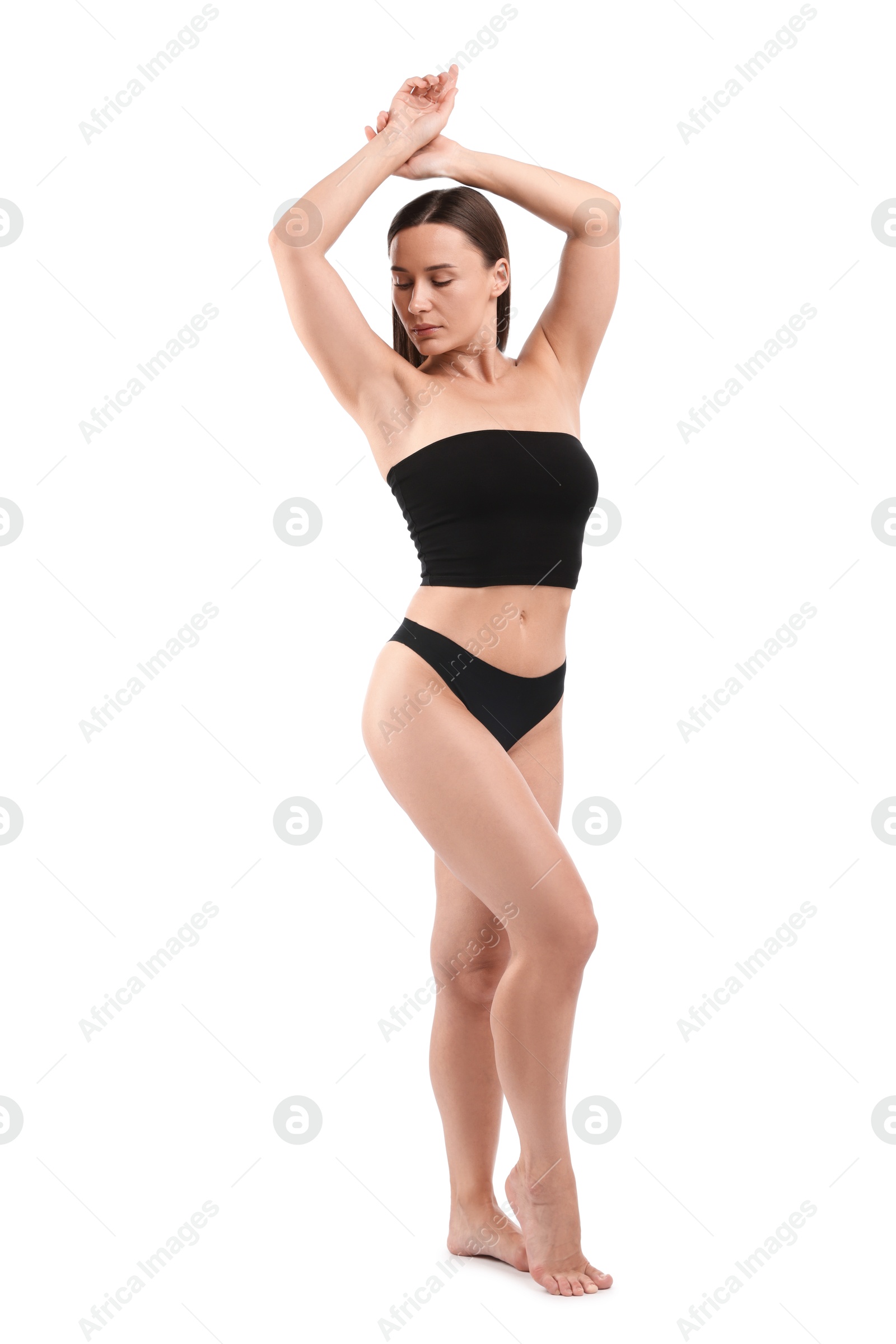 Photo of Fit woman with perfect body on white background