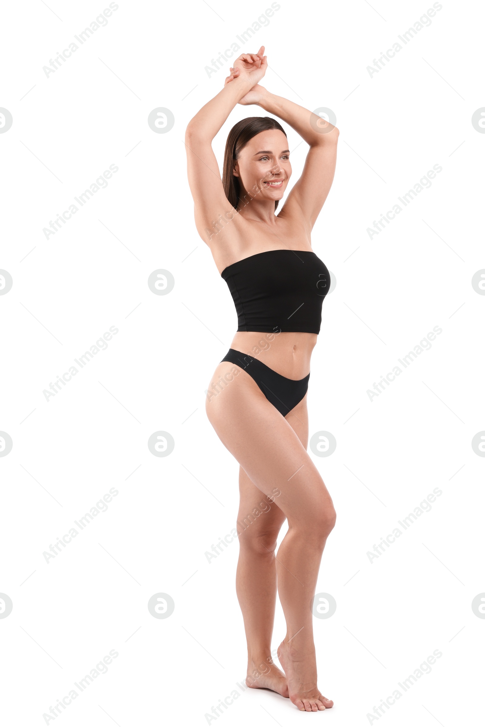 Photo of Fit woman with perfect body on white background