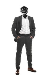 Image of Businessman with CCTV camera instead of his head on white background