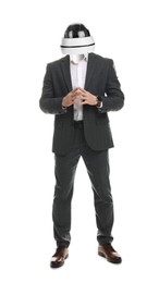 Image of Businessman with CCTV camera instead of his head on white background