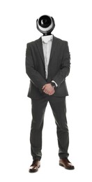 Image of Businessman with CCTV camera instead of his head on white background