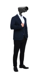 Image of Businessman with CCTV camera instead of his head on white background