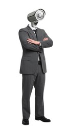 Image of Businessman with CCTV camera instead of his head on white background
