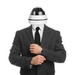 Image of Businessman with CCTV camera instead of his head on white background