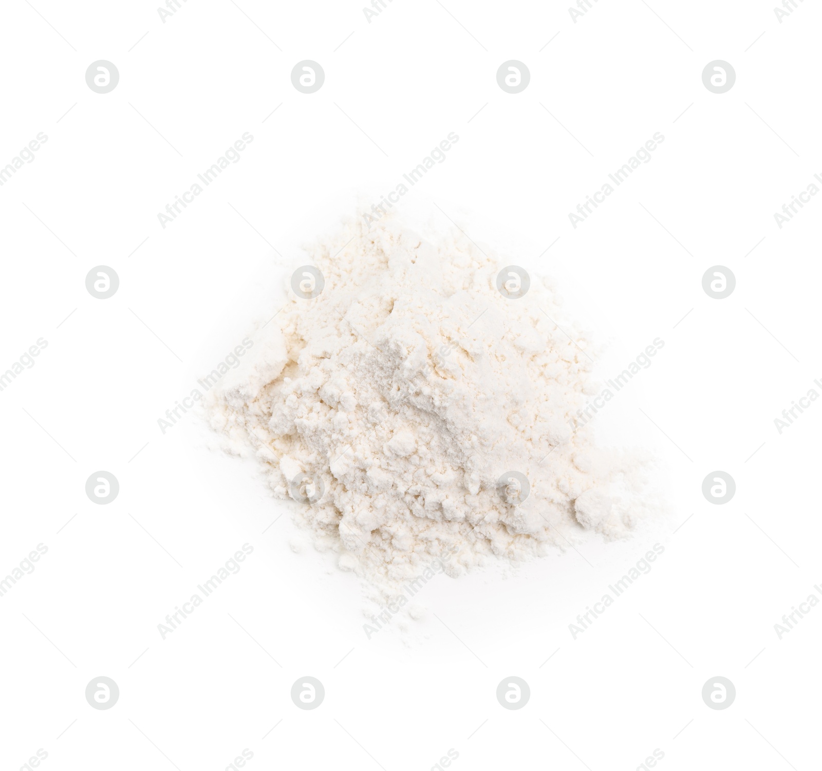 Pile of wheat flour isolated on white, top view Photo of Pile of wheat flour isolated on white, top view