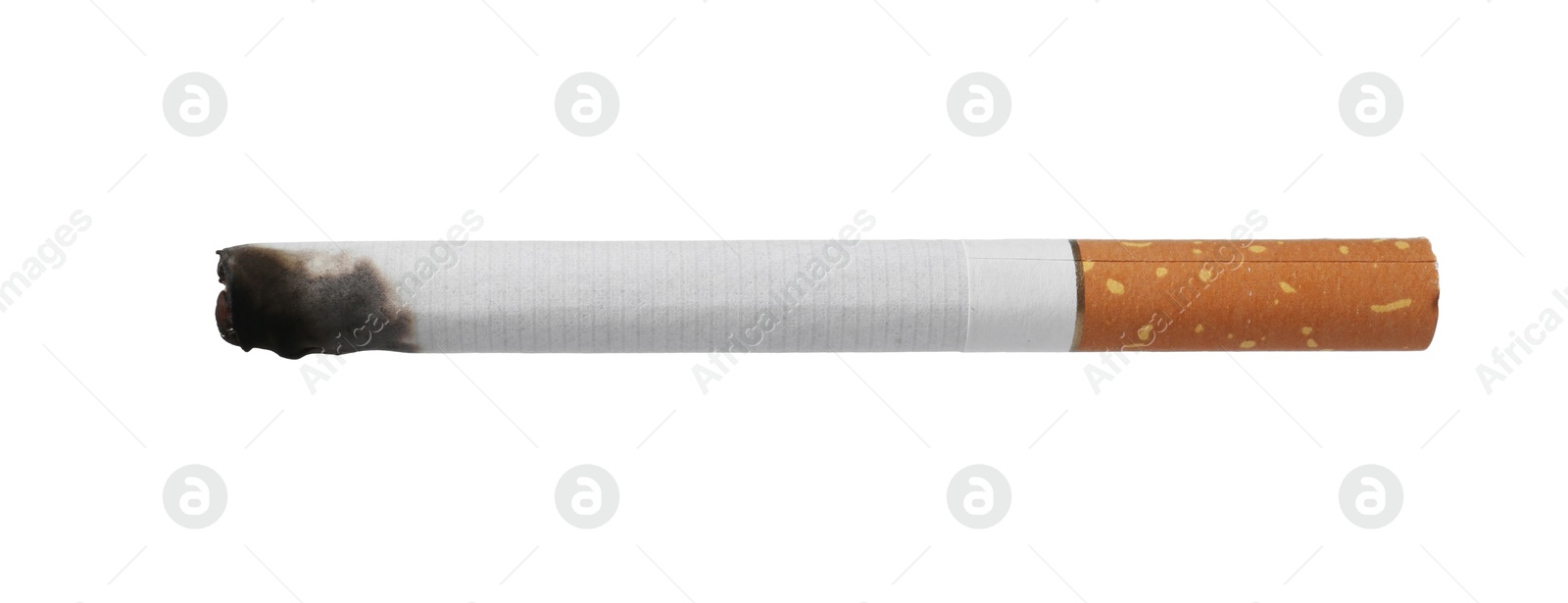 One burnt cigarette butt isolated on white Photo of One burnt cigarette butt isolated on white