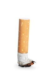 Photo of One burnt cigarette butt isolated on white