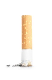 Photo of Cigarette butt with ash isolated on white