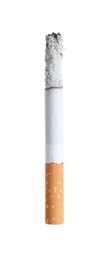 Photo of Cigarette butt with ash isolated on white