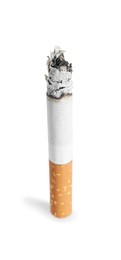 Photo of Cigarette butt with ash isolated on white