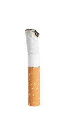 Photo of One burnt cigarette butt isolated on white