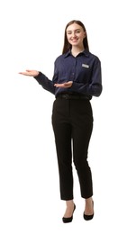 Photo of Portrait of hostess in uniform on white background