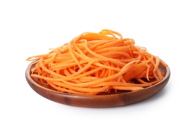 Photo of Vegetable noodles on plate against white background
