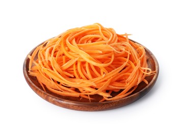 Photo of Vegetable noodles on plate against white background