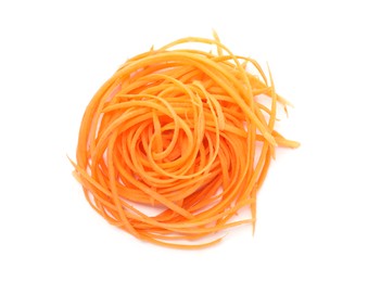 Photo of Pile of vegetable noodles isolated on white, top view